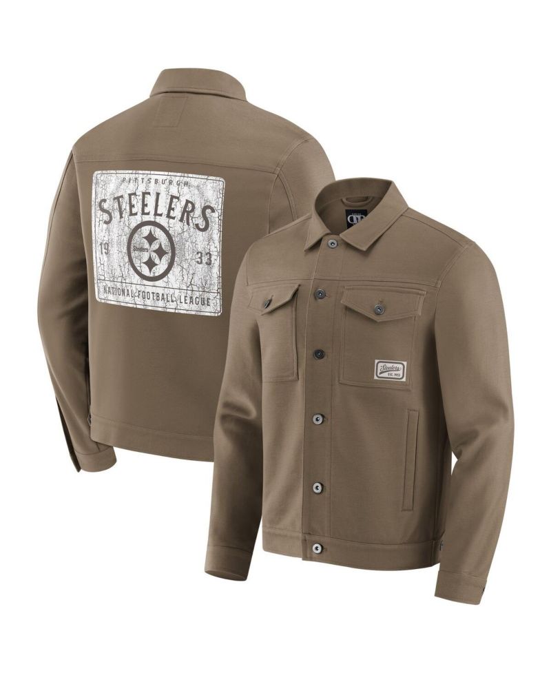 Men's Tan Pittsburgh Steelers Trucker Full-Button Jacket