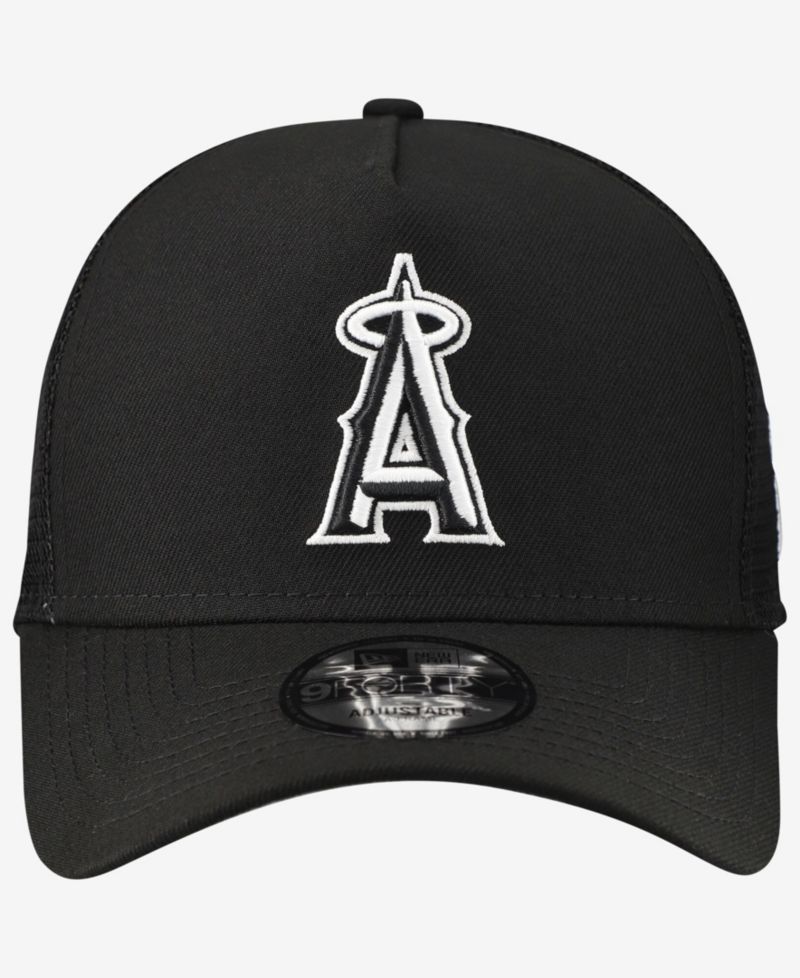 Men's Black Los Angeles Angels Side Script 9FORTY A-Frame Trucker Adjustable Hat