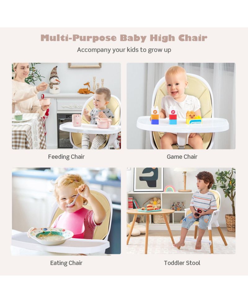 4-in-1 Convertible Baby High Chair Infant Feeding Chair w/Adjustable Tray