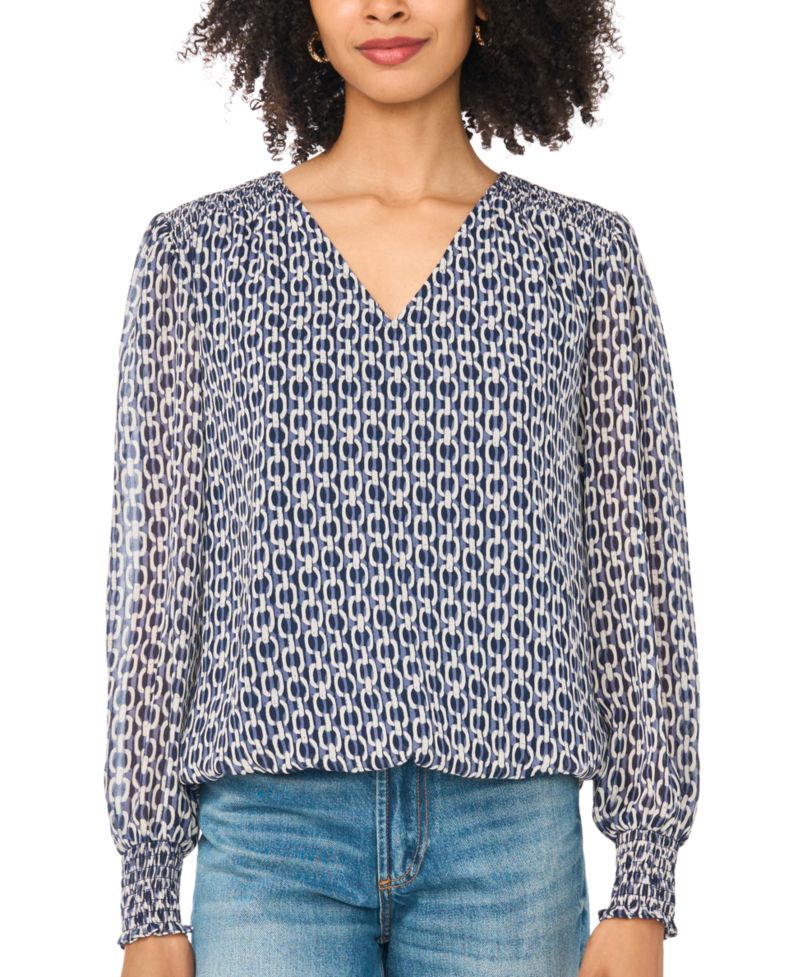 Women's Long-Sleeve V-Neck Chiffon Blouse