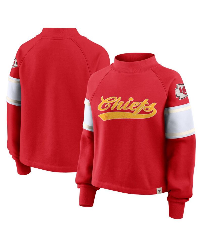 Women's Red Kansas City Chiefs Oversized Hometown Toss Sweep Raglan Pullover Sweatshirt