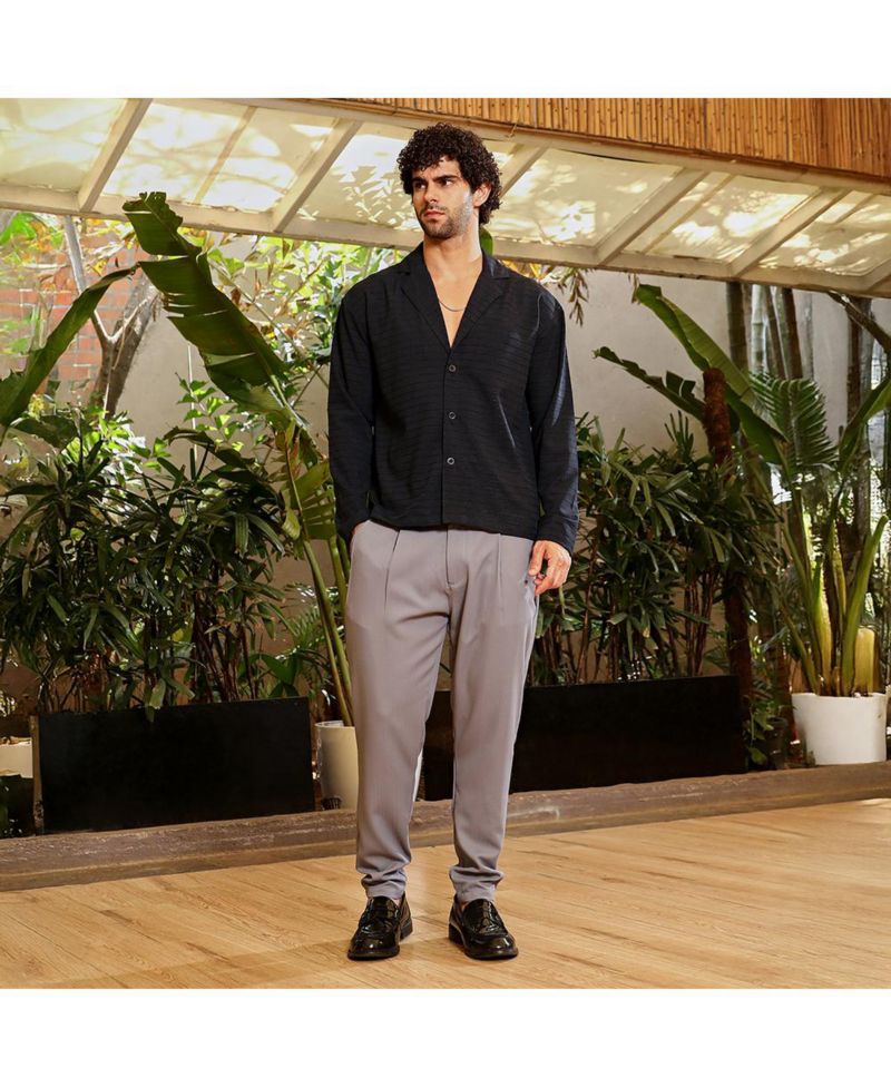 Men's Onyx Black Striped Cuban Shirt