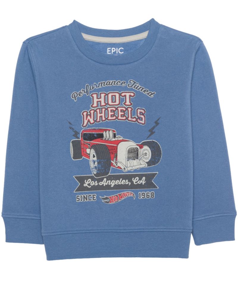 Boys' 12M-5T Hot Wheels Graphic Crewneck Long-Sleeve Sweatshirt and Pants, 2-Piece Set