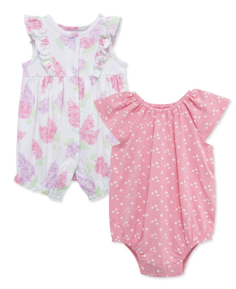 Baby Girls' Dainty Lilac Print Rompers, 2-Piece Set