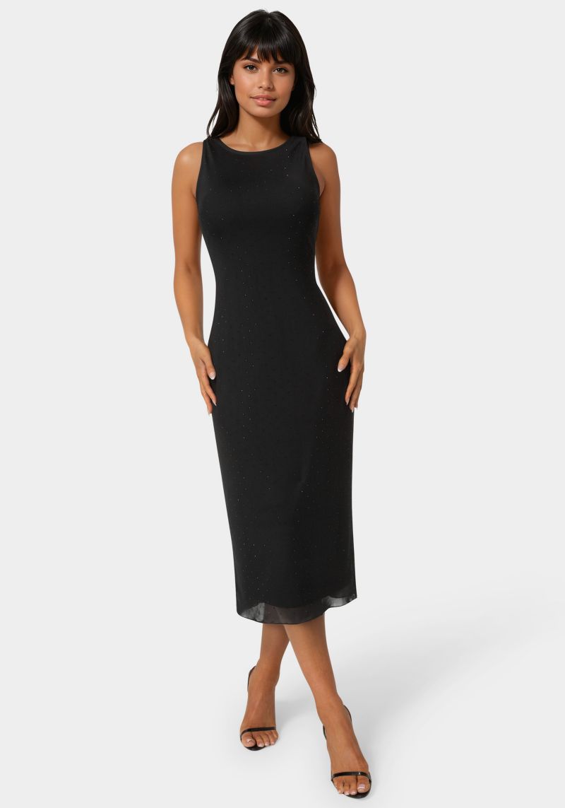 Women's Powermesh Rhinestone Sleeveless Maxi Dress