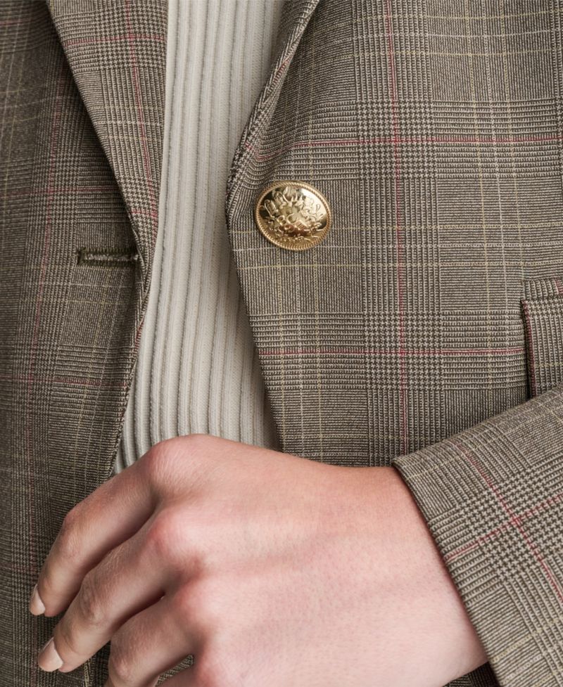 Women's Plaid One Button Blazer