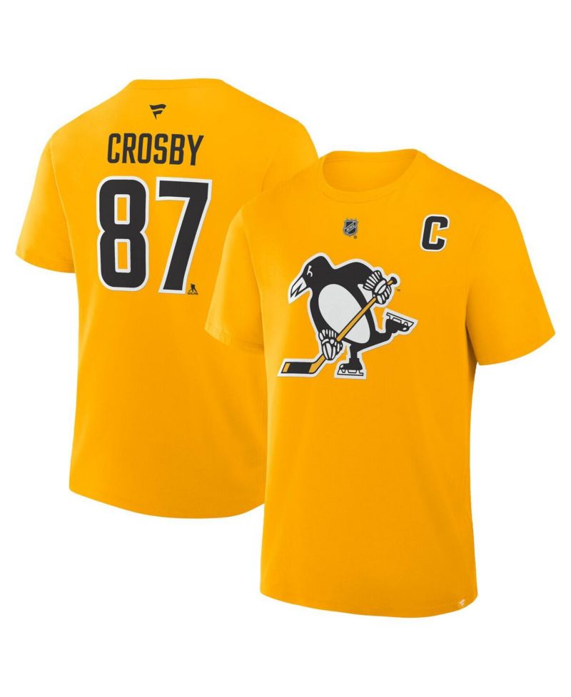 Men's Sidney Crosby Gold Pittsburgh Penguins Authentic Stack Name & Number T-Shirt