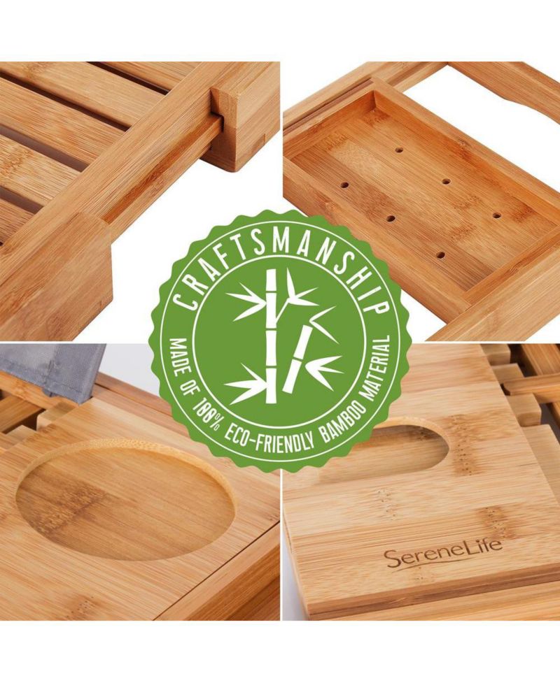 Toddler Luxury Bamboo Bathtub Caddy Tray, Adjustable Bath Organizer With Wine Holder and Phone Slot