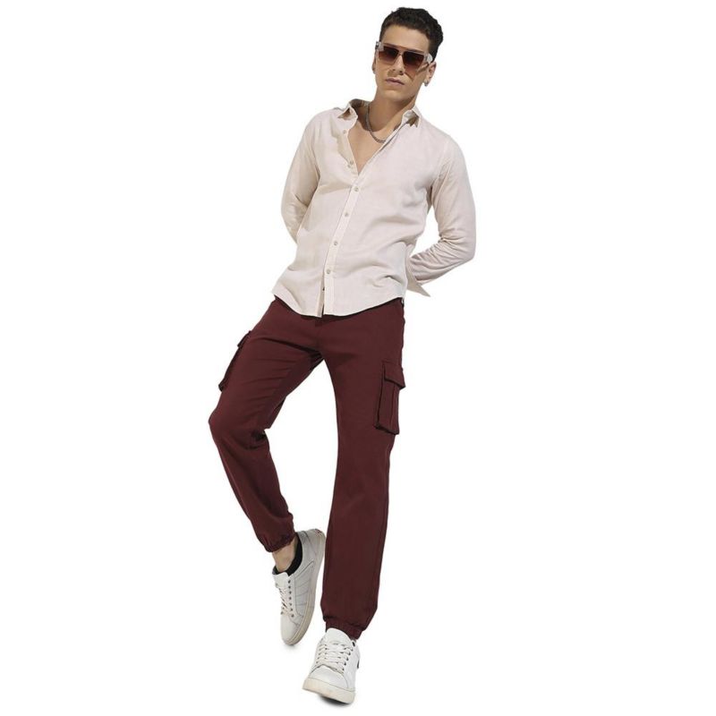 Men's Beige Basic Oxford Shirt