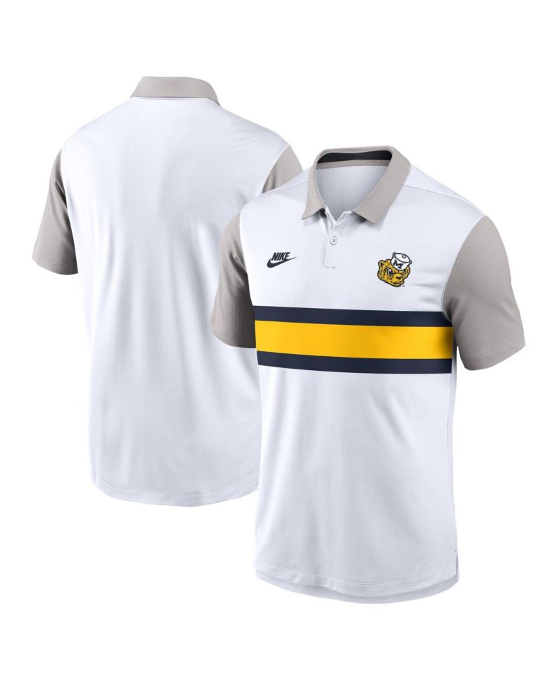 Men's White/Gray Michigan Wolverines Athletic Prep Legacy Logo Vapor Performance Polo Shirt