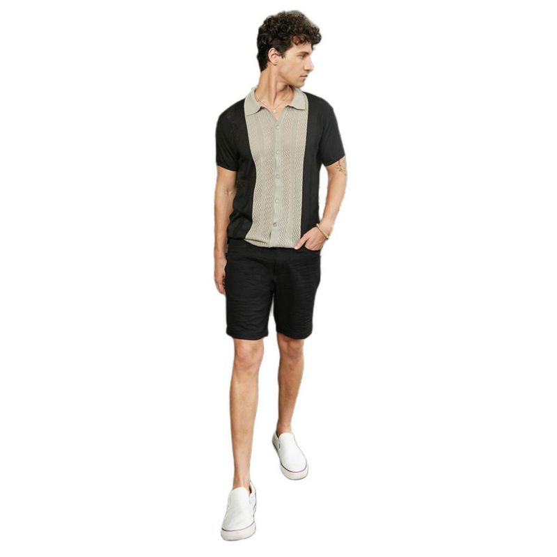 Men's Sand Beige & Onyx Black Block-Knit Slim-Fit Shirt