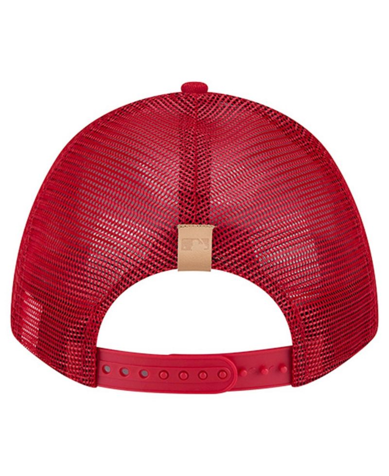 Men's Stone/Red Cincinnati Reds Text A-Frame Trucker 9FORTY Hat