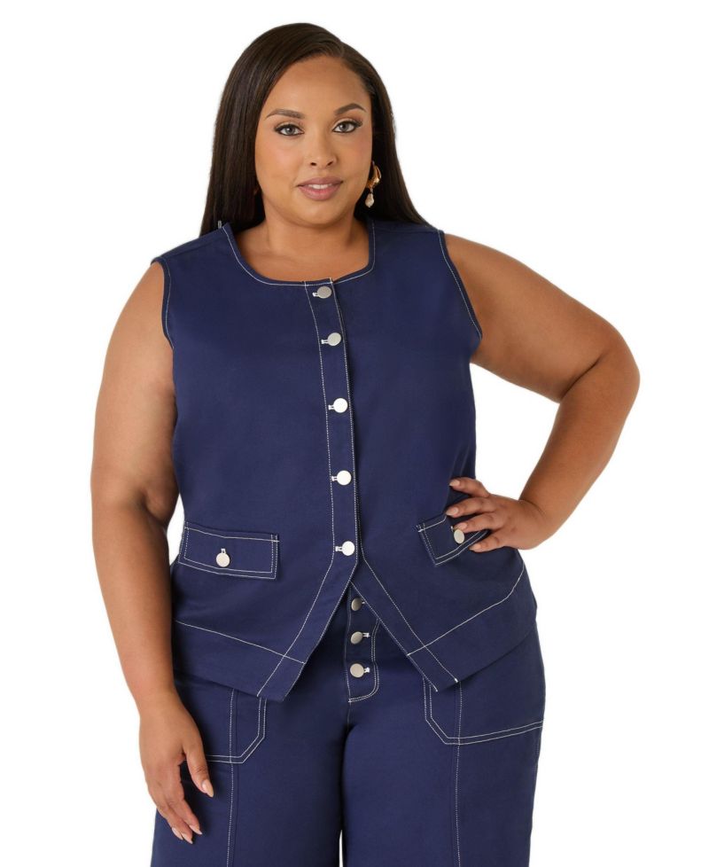 Plus Size Tailored Twill Boyfriend Vest
