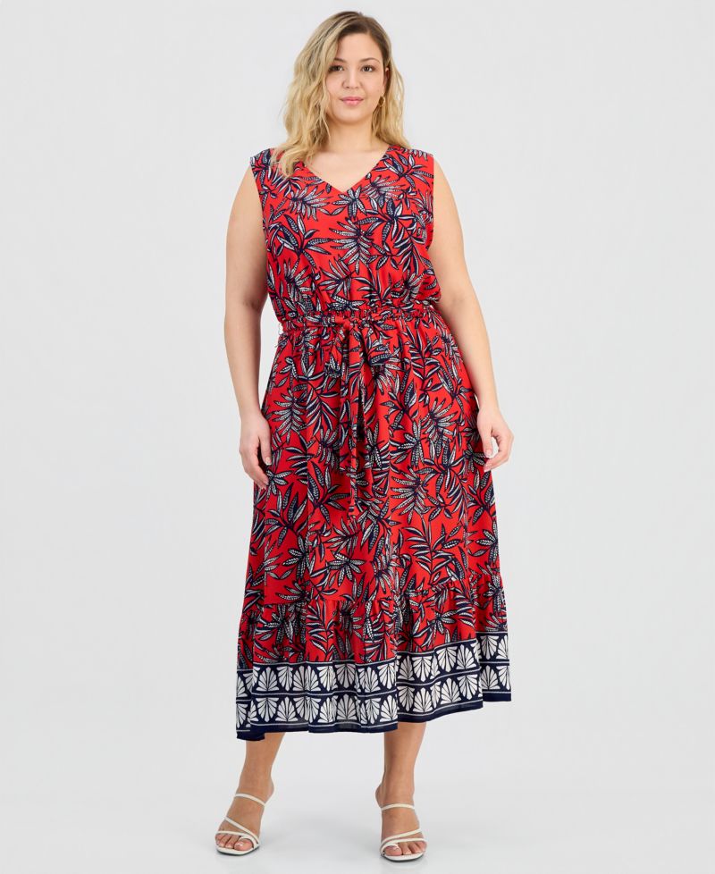 Plus Size V-Neck Sleeveless Tiered Dress