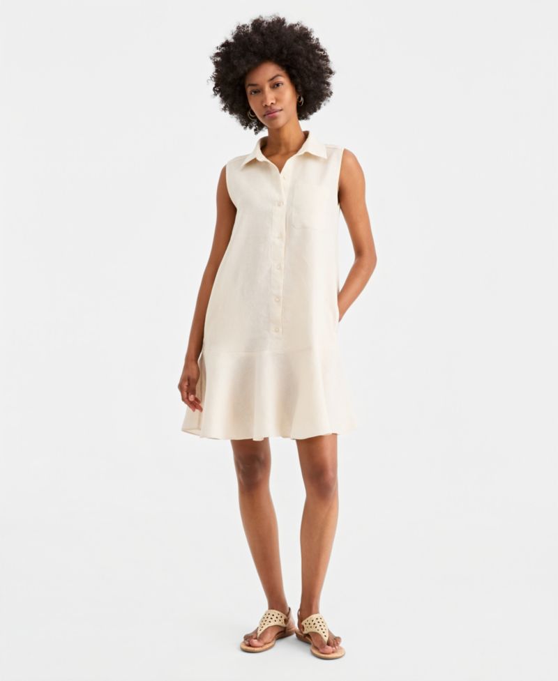Women's Sleeveless 100% Linen Shirtdress