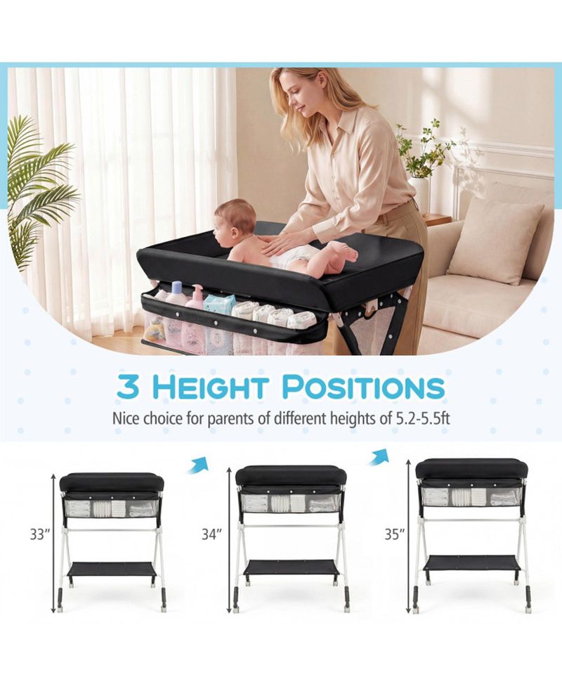 3-Level Adjustable Portable Baby Changing Table with Wheels