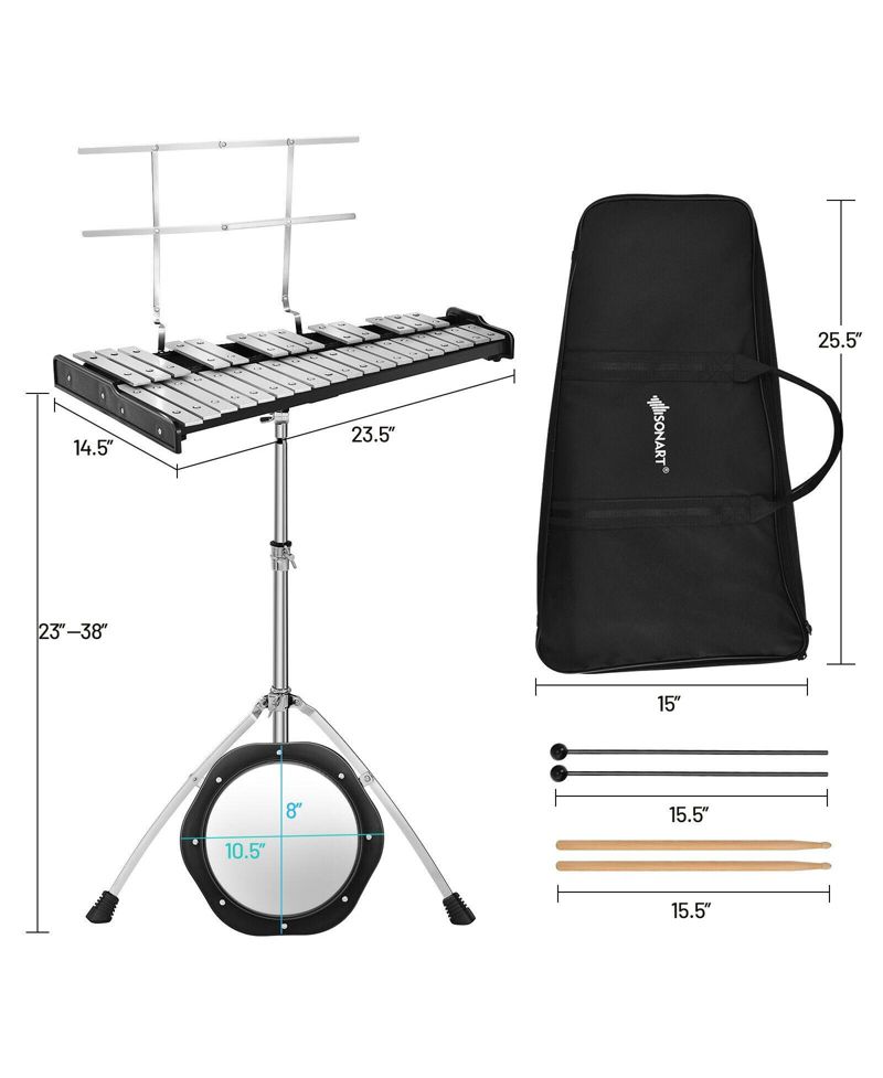 32-Note Glockenspiel Xylophone Percussion Bell Kit with Adjustable Stand