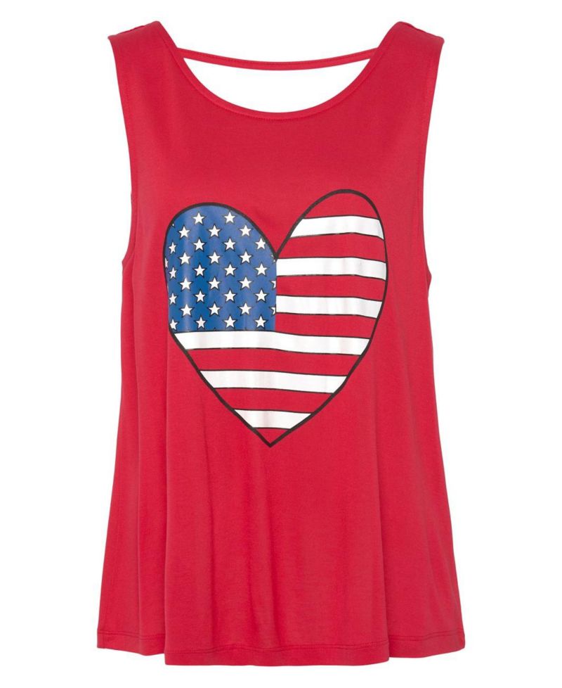 Women's Viscose Graphic Print American Flag Tank Cutout Sleeveless Top