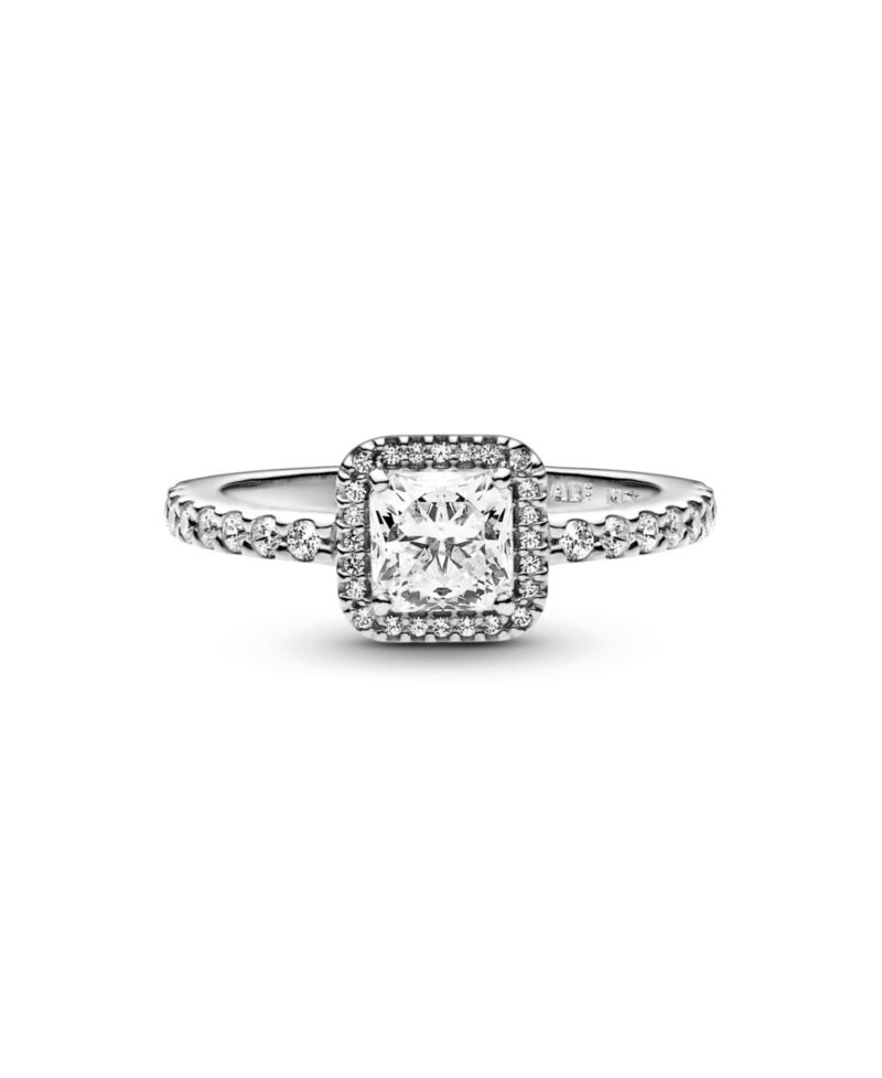 Cubic Zirconia Timeless Square Sparkle Halo Ring
