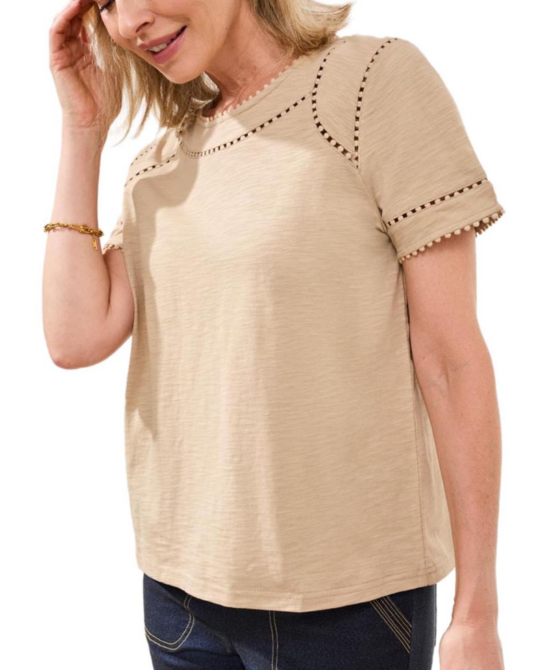 Women's Lace Detail Short-Sleeve Top