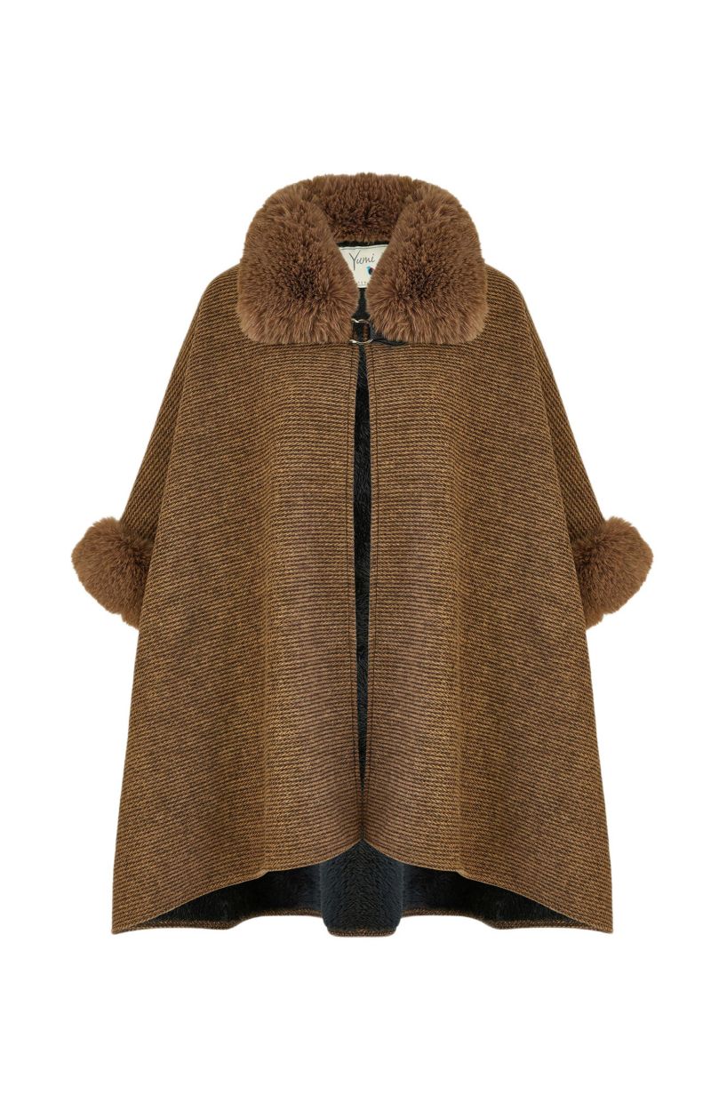 Women's Luxe Fur Collared Cape Jacket