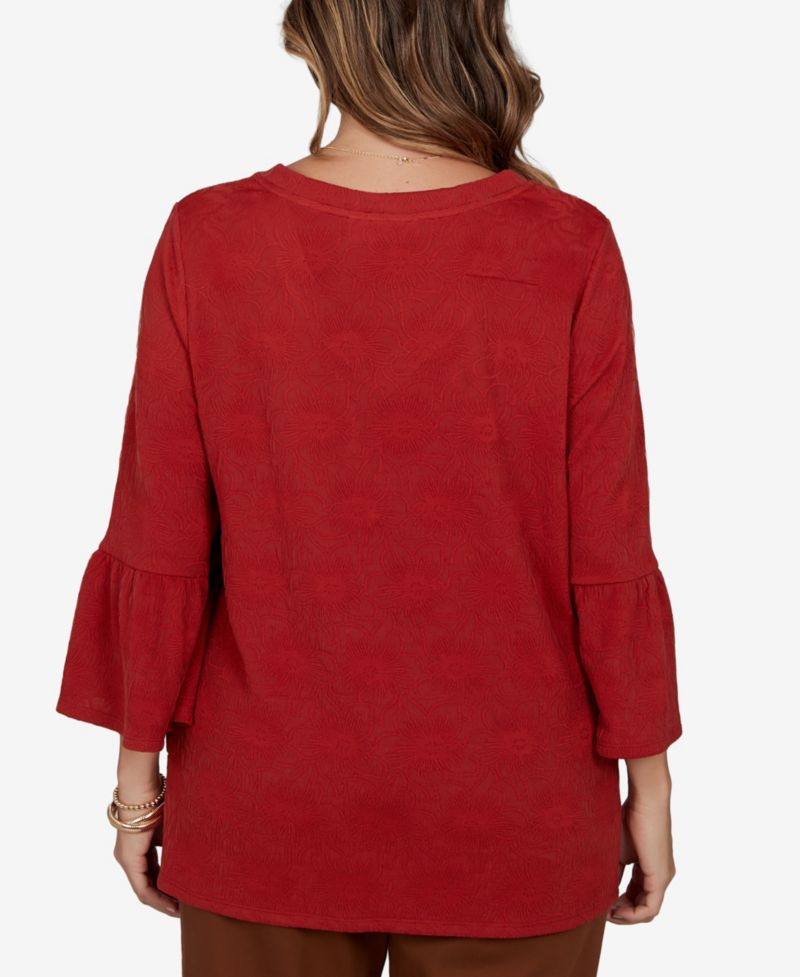 Plus Size V-Neck Floral Bell-Sleeve Blouse
