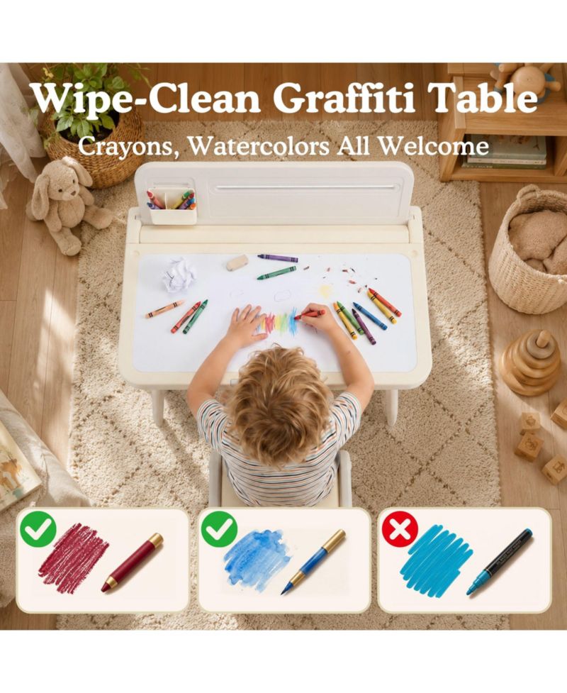 Kids Table and Chair Set, Activity Desk for Drawing, Reading, Building Blocks, and Play