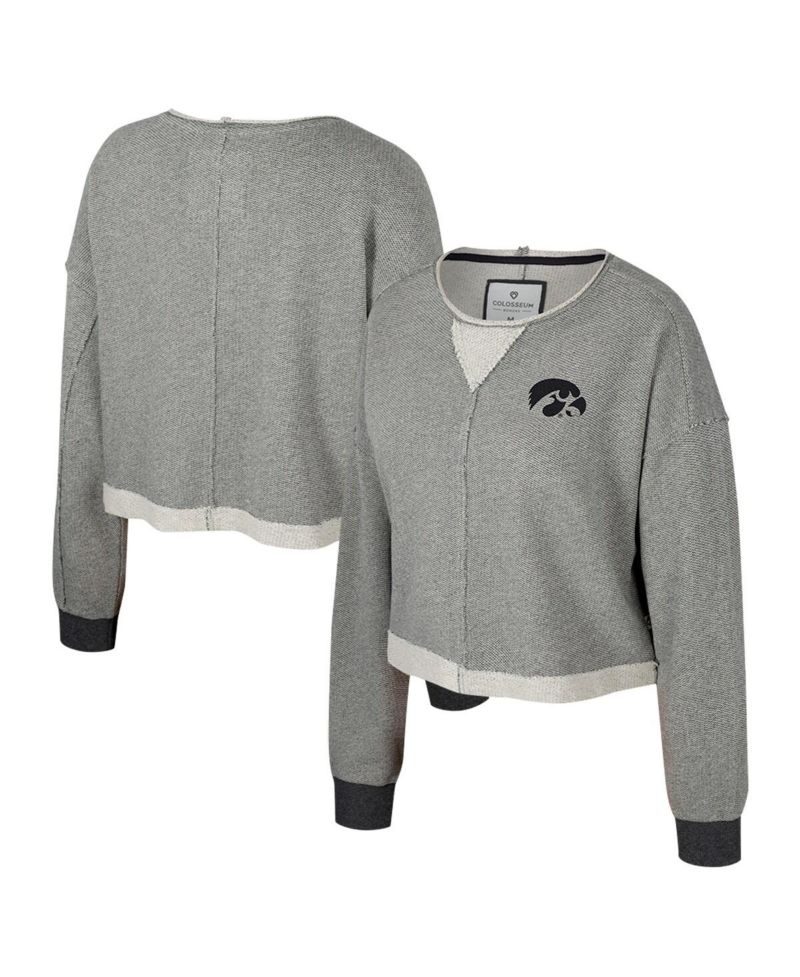 Women's Charcoal Iowa Hawkeyes Magnum Scoop Neck Cropped Pullover Sweatshirt