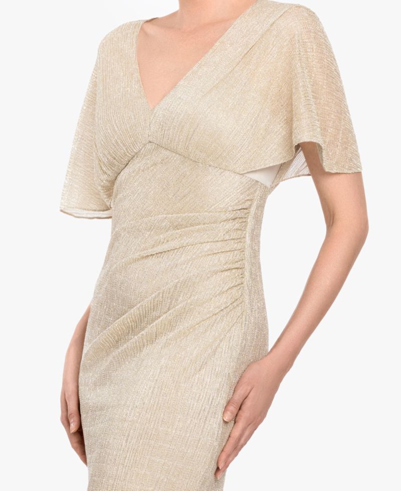 Women's Flutter-Sleeve V-Neck Ball Gown