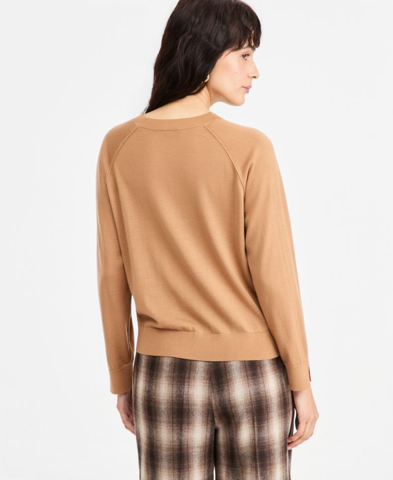 Women's Crewneck Raglan-Sleeve Wool Sweater