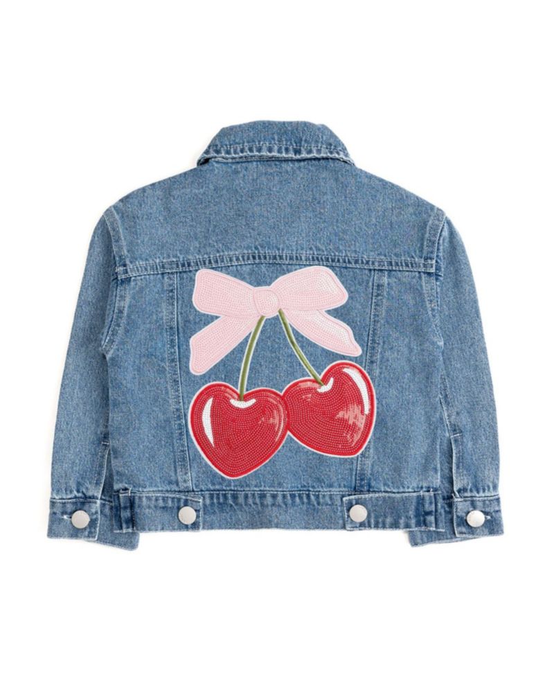 Big Girls Cherry Sequin Patch Denim Jacket