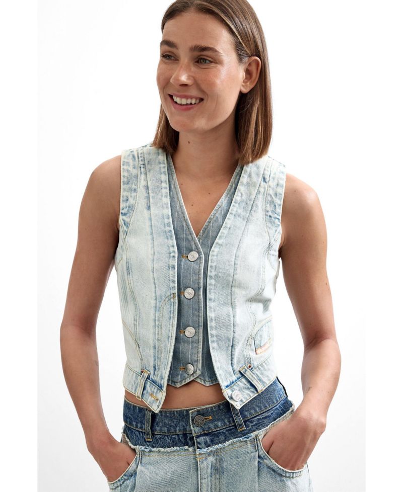 Women's Denim V-Neck Sleeveless Vest