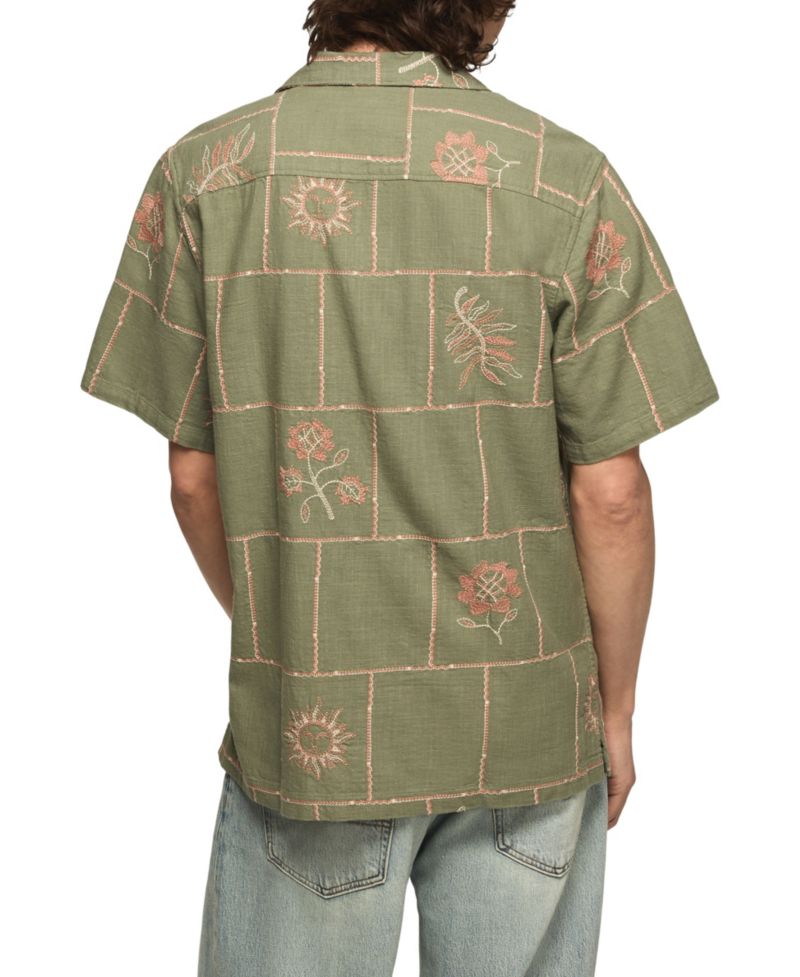 Men's Novelty Embroidered Boxy Camp Collar Shirt