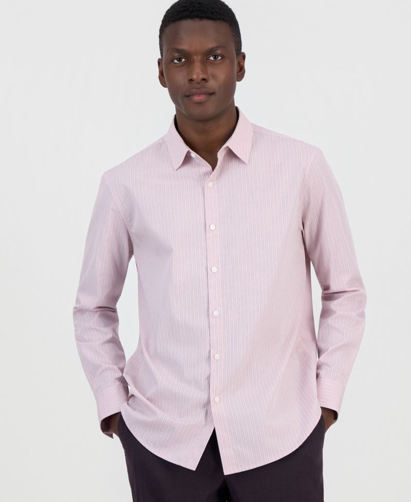 Men's Textured-Stripe Cotton Poplin Shirt, Macy's Exclusive