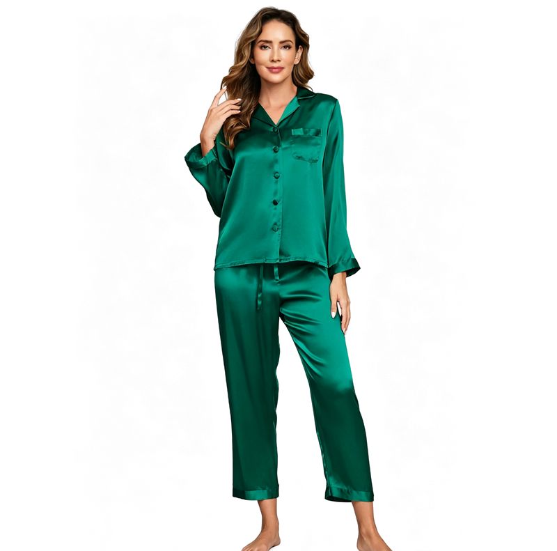 Women's Long Sleeve Button-Up Satin Pajama Set