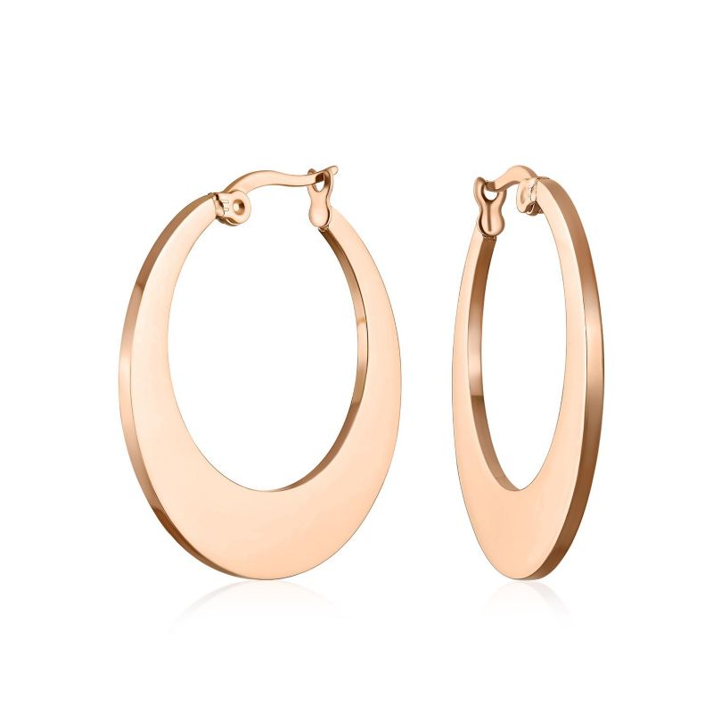 Big Flat Oval Hoop Earrings Black Plated Stainless Steel 1.25"