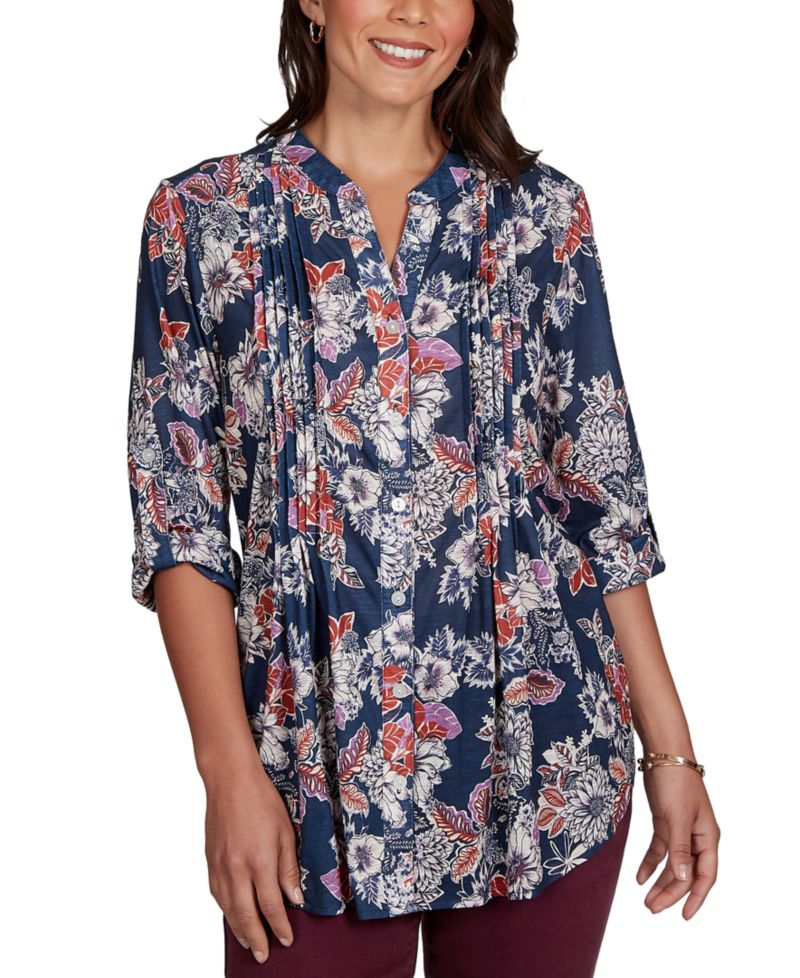Petite Kensington Henley 3/4-Sleeve Floral Blouse