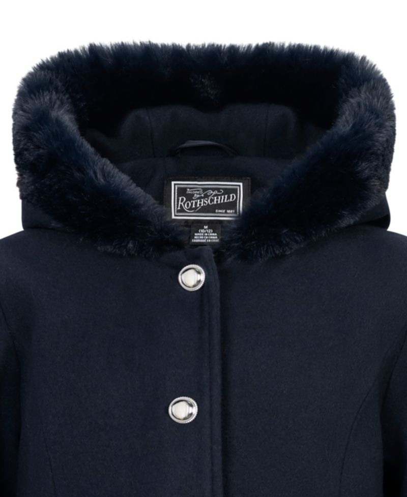 Girls' 6-16 Long-Sleeve Hooded Fur Trim Coat with Muff