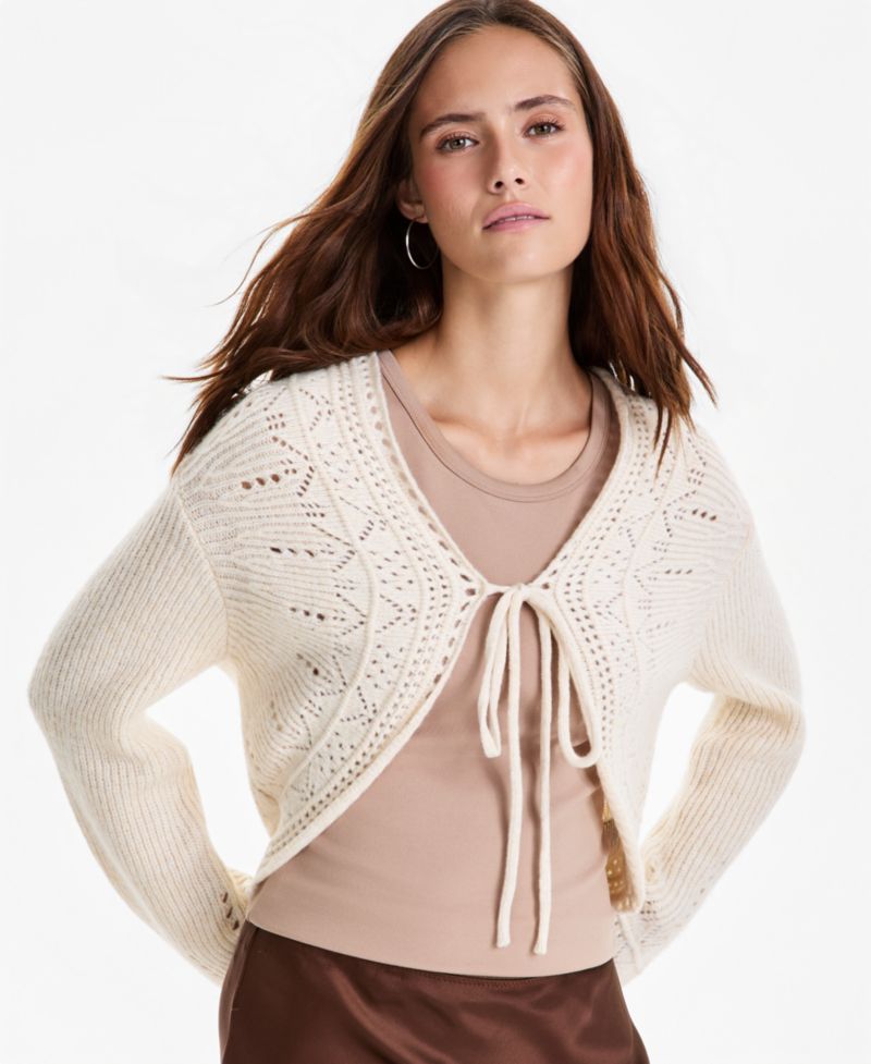 Petite Long-Sleeve Tie-Front Cardigan