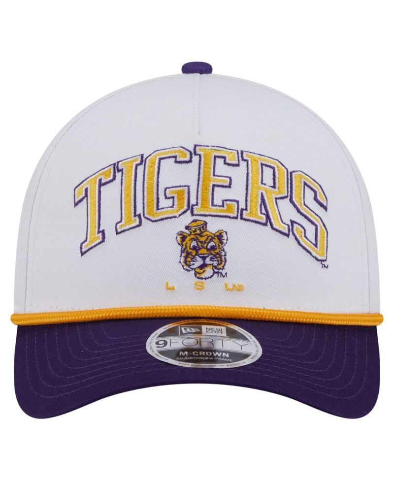 Men's White/Purple LSU Tigers Arch Two-Tone Rope 9FORTY A-Frame M-Crown Adjustable Hat