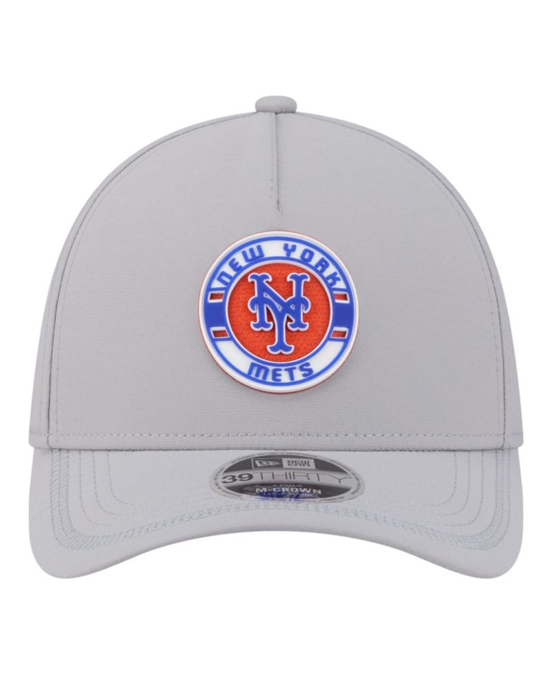 Men's Gray New York Mets Patch 39THIRTY A-Frame M-Crown Perforated Flex Hat