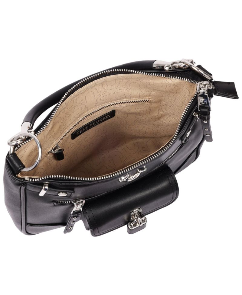 Moto Zip Top Hobo Bag with Lock Pocket Charm - Convertible Shoulder bag