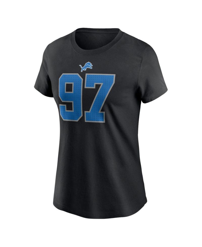 Women's Aidan Hutchinson Black Detroit Lions Player Name & Number T-Shirt