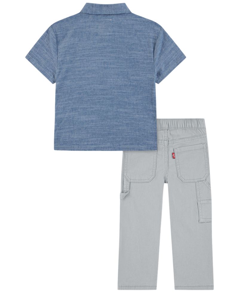 Baby Boys' Chambray Short-Sleeve Shirt and Pants, 2-Piece Set