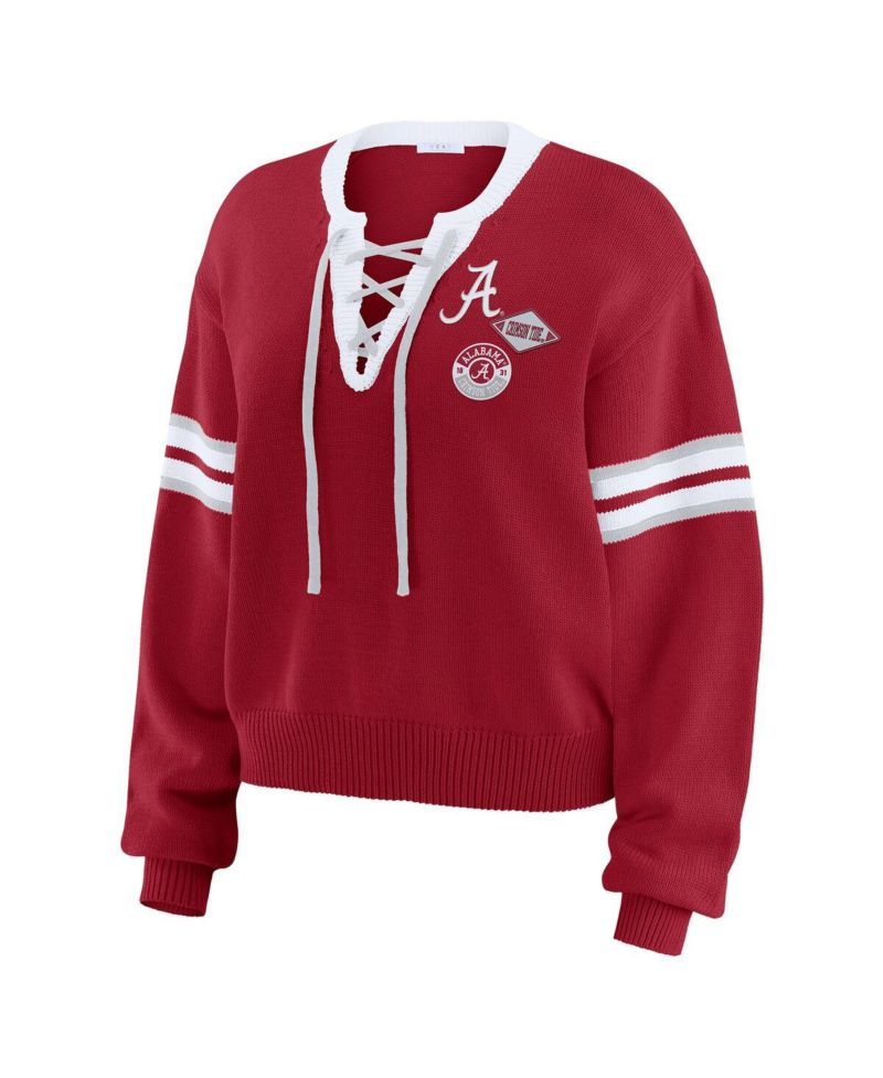 Women's Crimson Alabama Crimson Tide Lace-Up Pullover Sweater