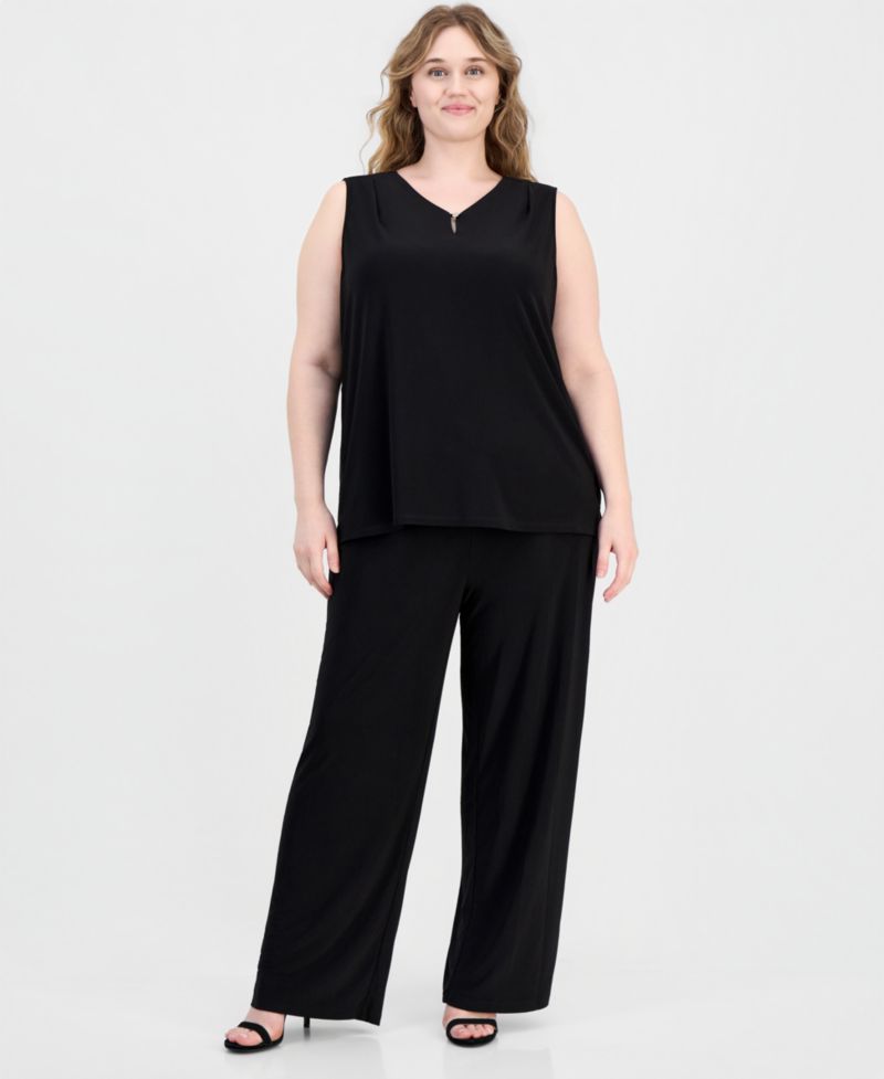 Petite V-Neck Keyhole Sleeveless Blouse