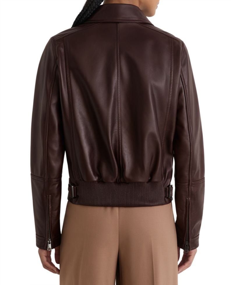 Petite Sorina Leather Moto Zip-Through Jacket