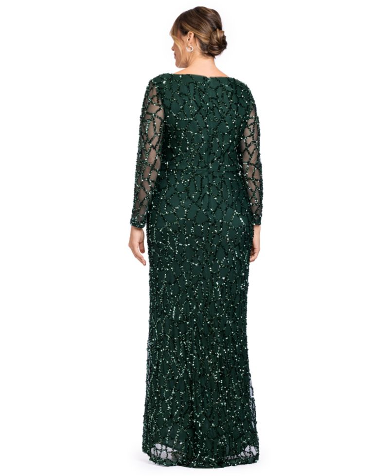 Petite Long-Sleeve Sequin Gown