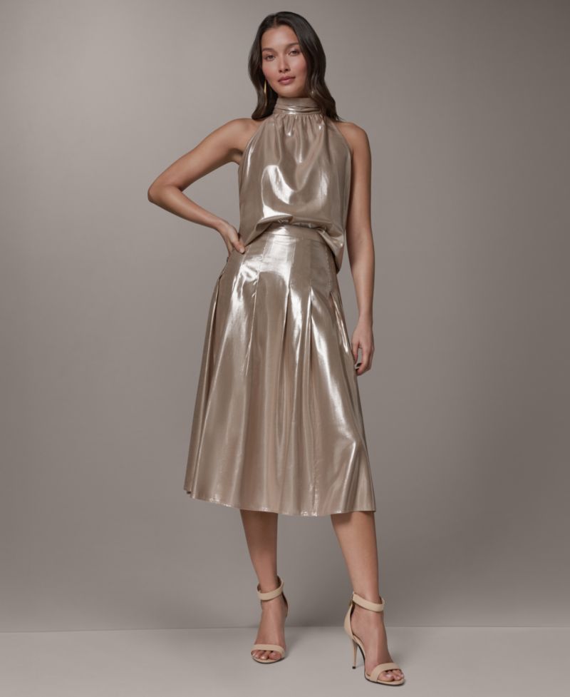 Women's Shine Pleated Metallic Midi Skirt