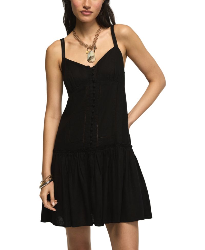 Women's V-Neck Embroidered Drop Waist Mini Dress